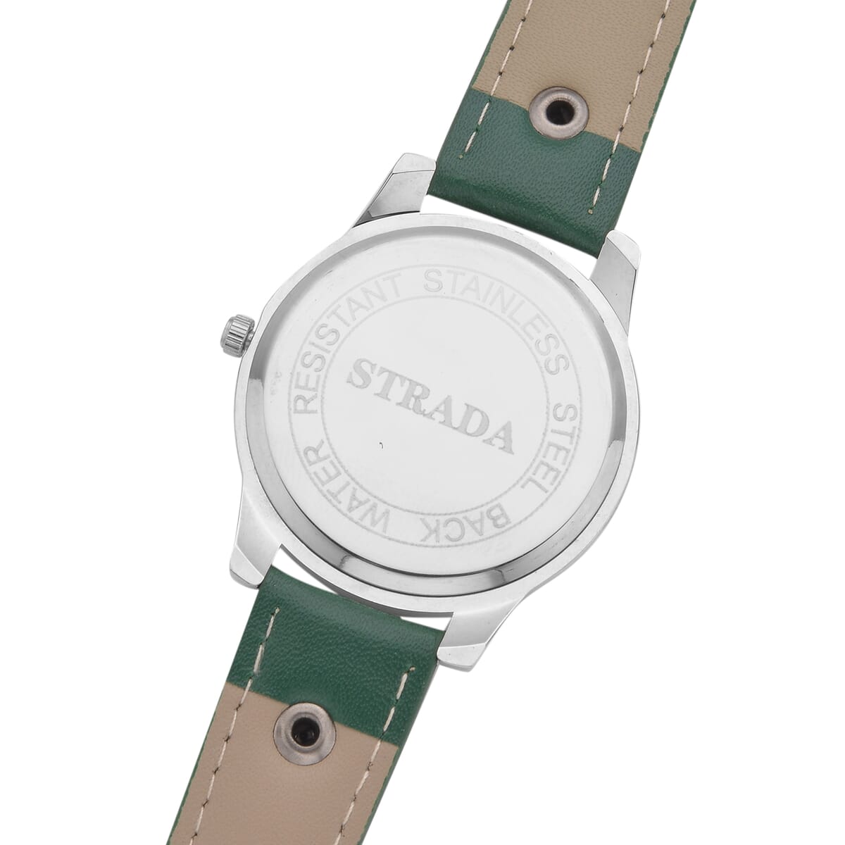 Strada Austrian Crystal Japanse Movement Dark Green Dial Watch with Dark Green Faux Leather Strap and Cross Charm image number 5