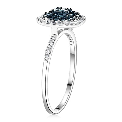 Blue Diamond and White Diamond Stackable Ring in Rhodium and Platinum Over Sterling Silver (Size 8.0) 1.00 ctw