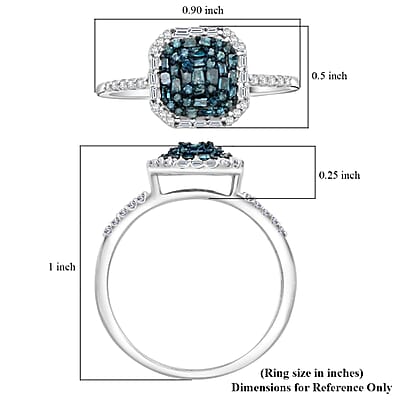 Blue Diamond and White Diamond Stackable Ring in Rhodium and Platinum Over Sterling Silver (Size 8.0) 1.00 ctw