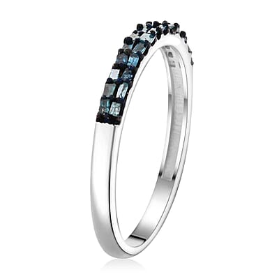 Blue Diamond and White Diamond Stackable Ring in Rhodium and Platinum Over Sterling Silver (Size 8.0) 1.00 ctw