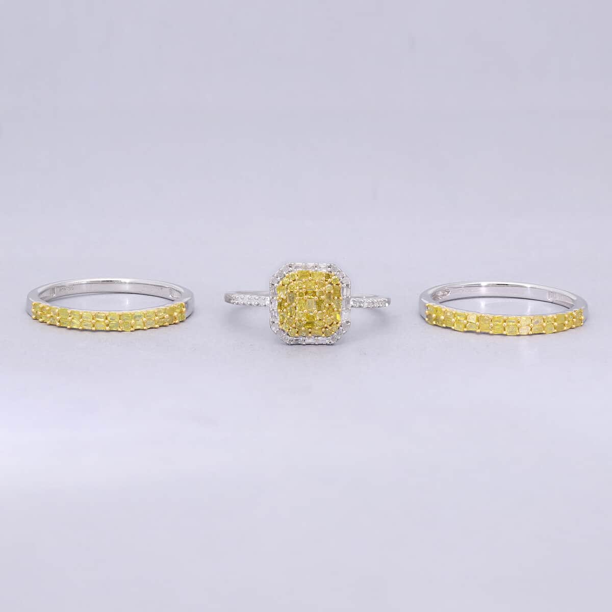 Doorbuster Yellow Diamond (IR), Diamond Ring in Platinum Over Sterling Silver (Size 8.0) 1.00 ctw image number 1