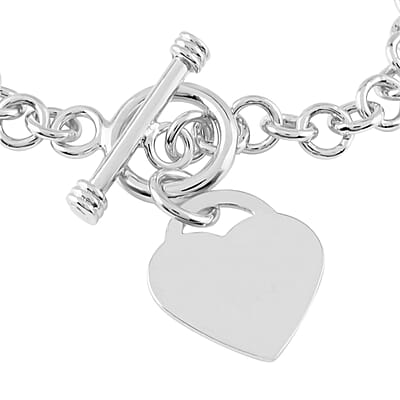 Toggle Heart Charm Bracelet in Silvertone (7.50 In)
