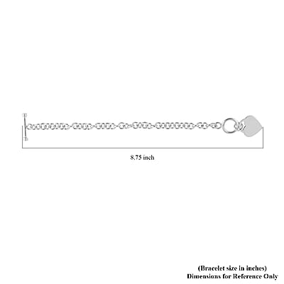 Toggle Heart Charm Bracelet in Silvertone (7.50 In)