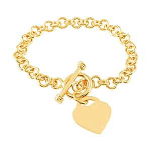Toggle Heart Charm Bracelet in Goldtone (7.50 In)