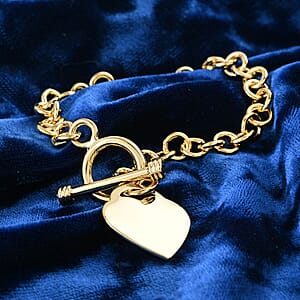 Toggle Heart Charm Bracelet in Goldtone (7.50 In)