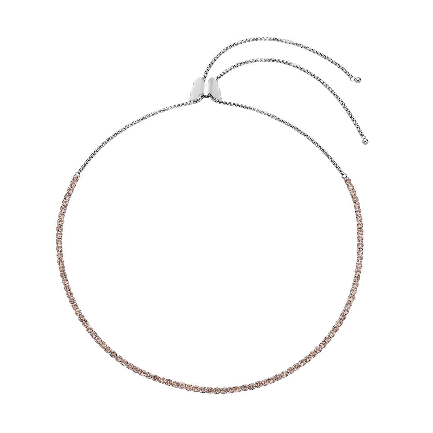 Simulated Champagne Diamond Multi-Wear Butterfly Slider Bolo Tennis Necklace (15-33 Inches) in Stainless Steel 45.00 ctw , Tarnish-Free, Waterproof, Sweat Proof Jewelry