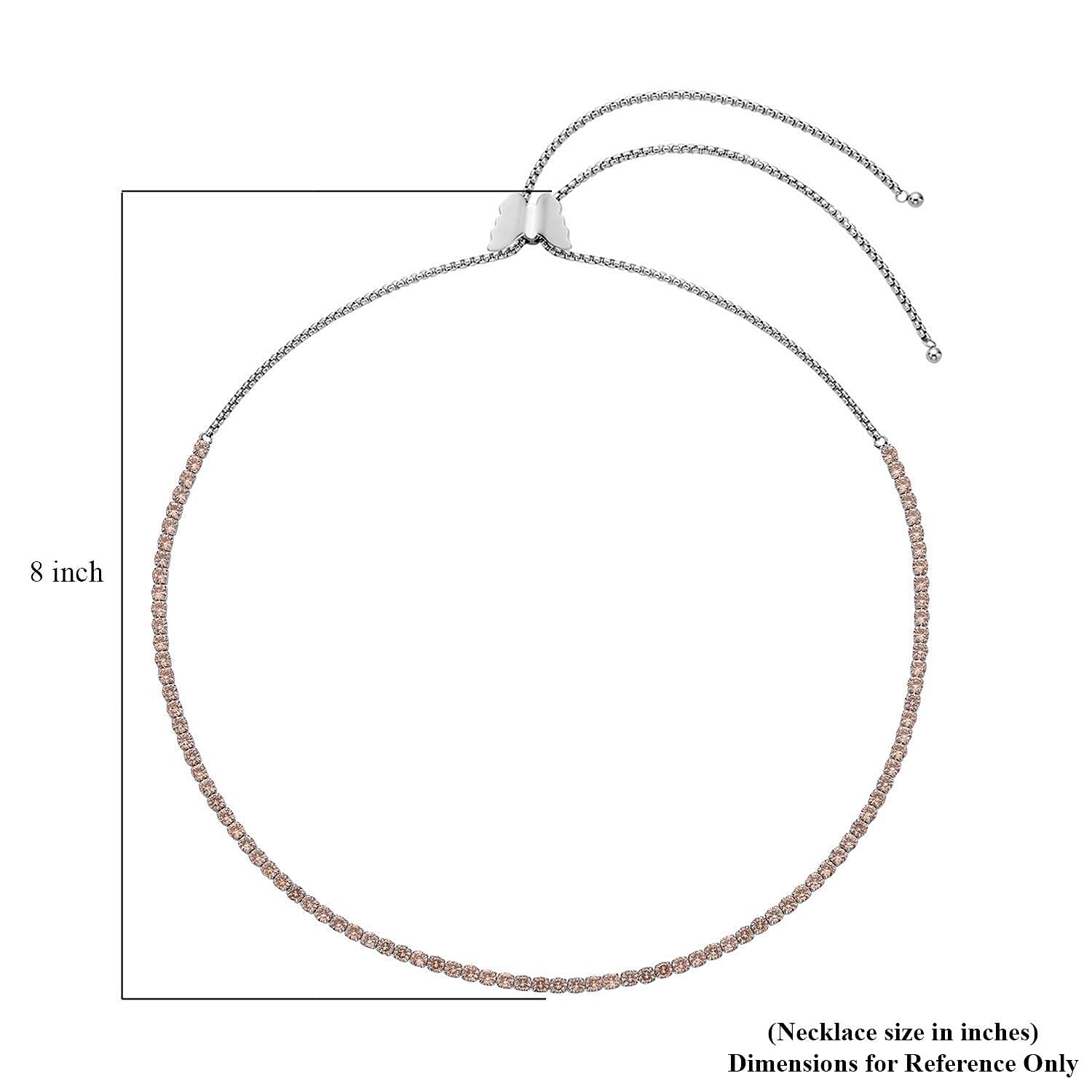 Simulated Champagne Diamond Multi-Wear Butterfly Slider Bolo Tennis Necklace (15-33 Inches) in Stainless Steel 45.00 ctw , Tarnish-Free, Waterproof, Sweat Proof Jewelry