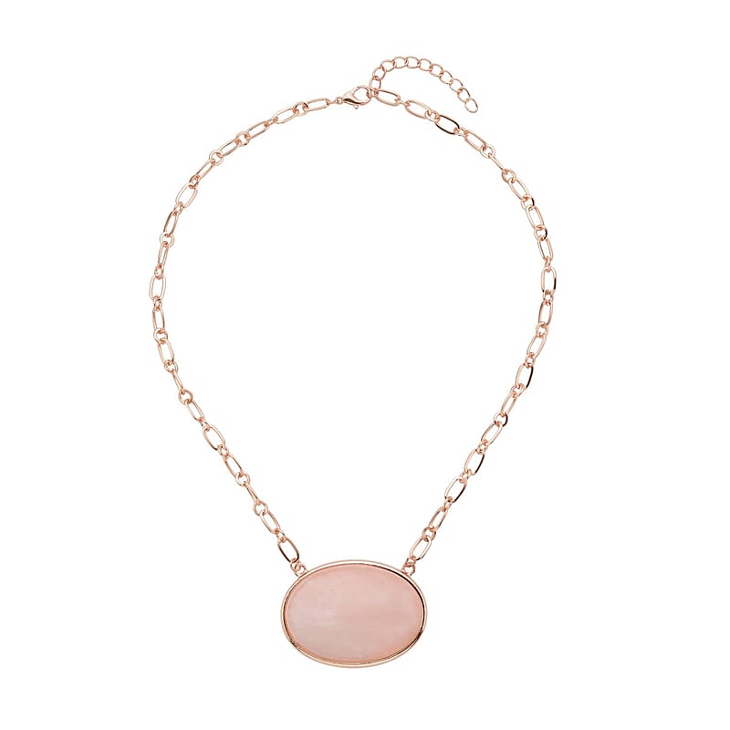 Galilea Rose Quartz Flat Link Chain Necklace 20-22 Inches in Goldtone 150.00 ctw