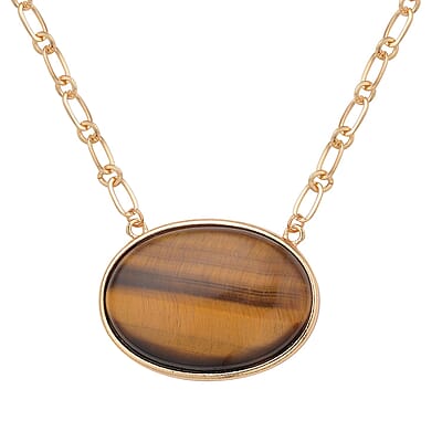 Yellow Tiger's Eye Flat Link Chain Necklace 20-22 Inches in Goldtone 150.00 ctw