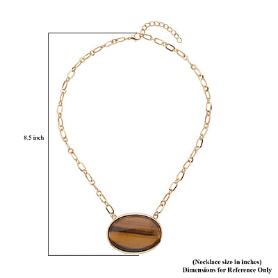 Yellow Tiger's Eye Flat Link Chain Necklace 20-22 Inches in Goldtone 150.00 ctw