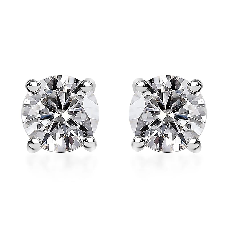 Moissanite Solitaire Stud Earrings in Platinum Over Sterling Silver 1.85 ctw
