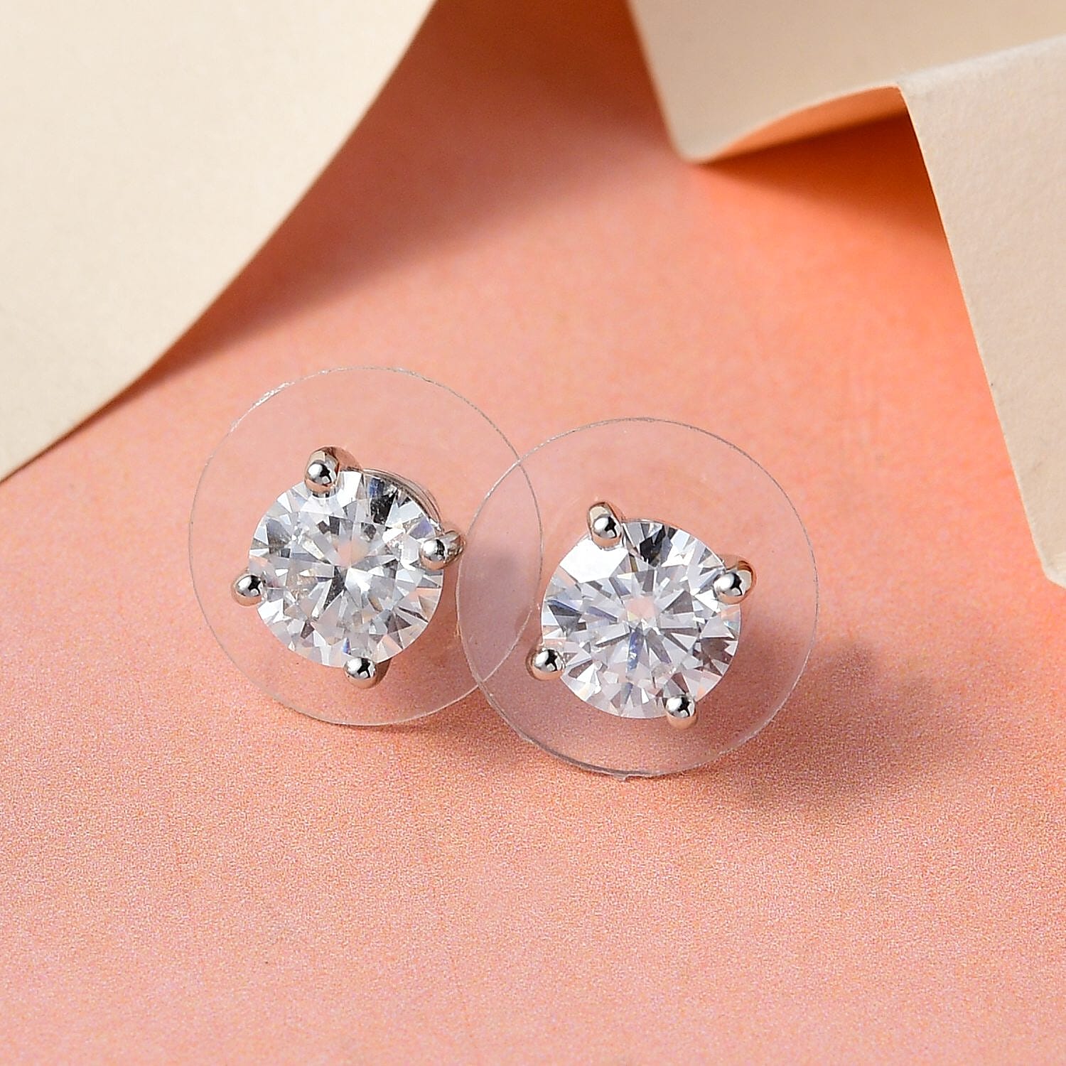 Moissanite Solitaire Stud Earrings in Platinum Over Sterling Silver 1.85 ctw