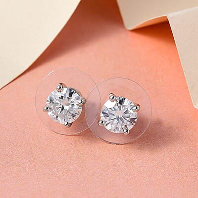 Moissanite Solitaire Stud Earrings in Platinum Over Sterling Silver 1.85 ctw