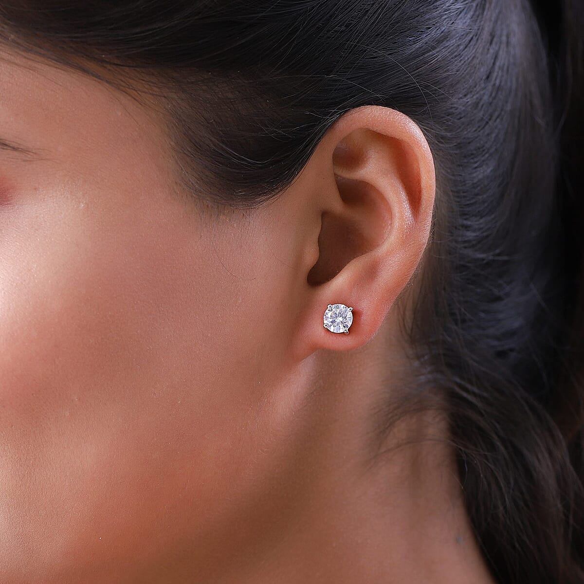 Moissanite Solitaire Stud Earrings in Platinum Over Sterling Silver 1.85 ctw image number 2