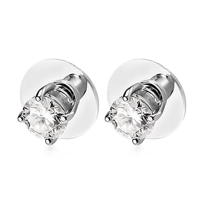 Moissanite Solitaire Stud Earrings in Platinum Over Sterling Silver 1.85 ctw