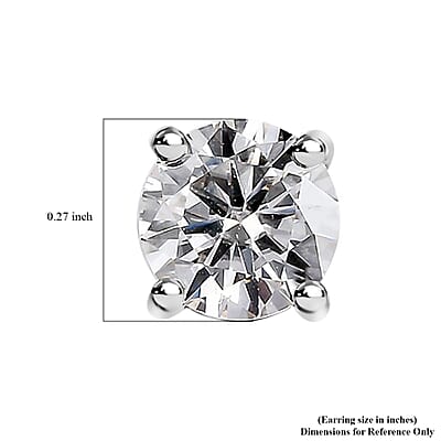 Moissanite Solitaire Stud Earrings in Platinum Over Sterling Silver 1.85 ctw