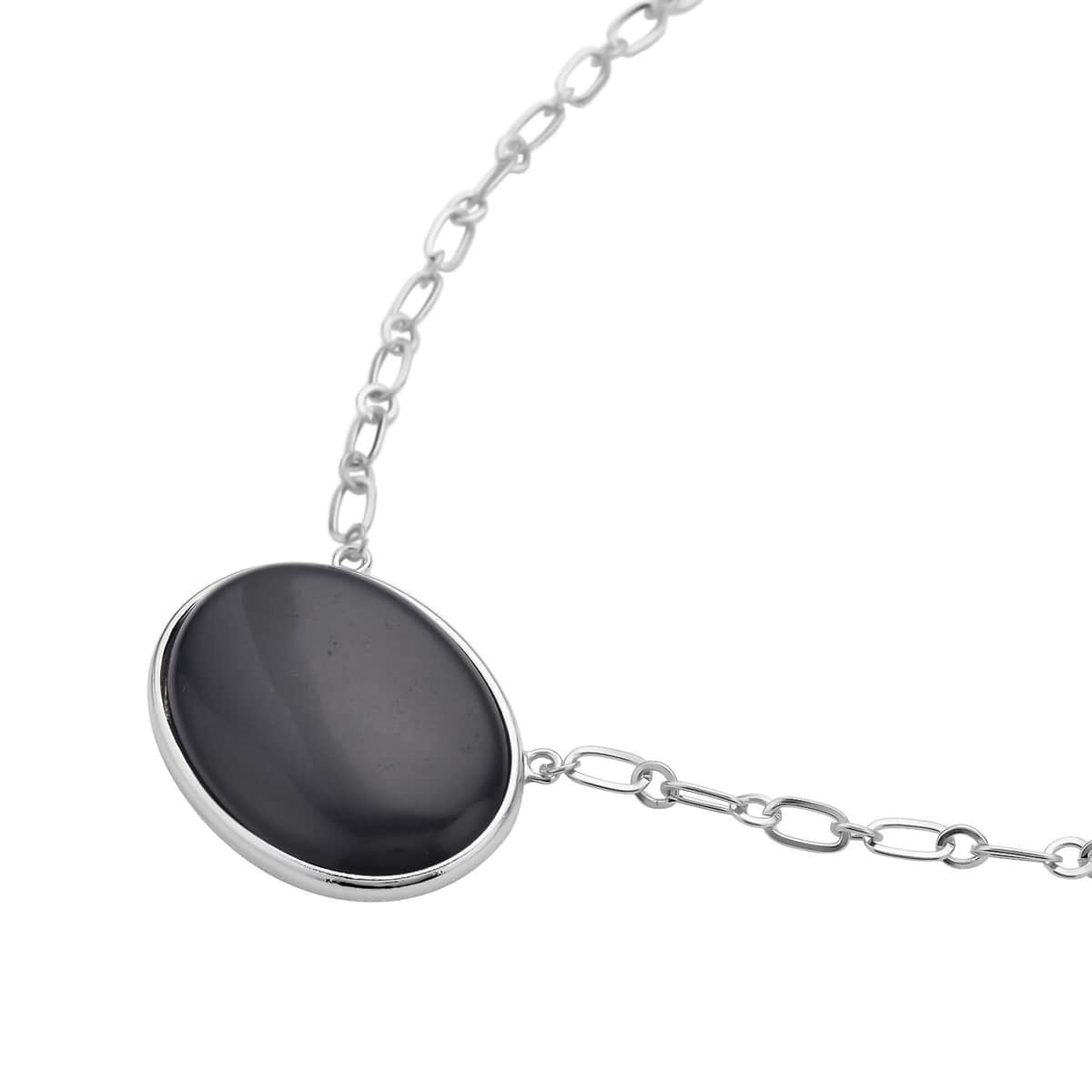 Black Obsidian Flat Link Chain Necklace 20-22 Inches in Silvertone 150.00 ctw image number 2