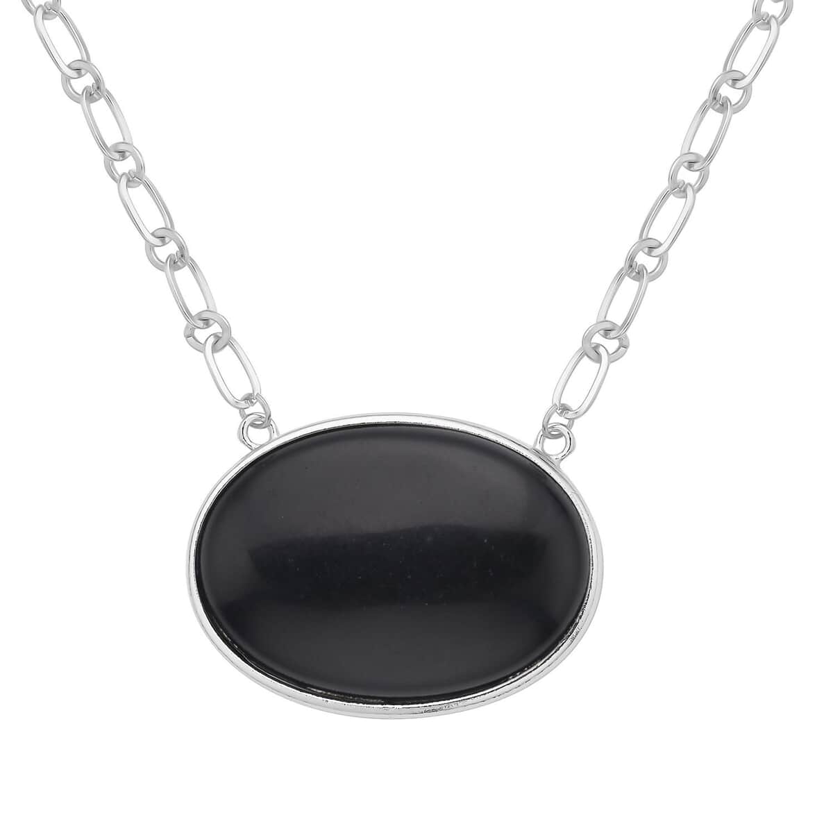 Black Obsidian Flat Link Chain Necklace 20-22 Inches in Silvertone 150.00 ctw image number 3