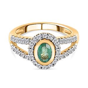 Kagem Zambian Emerald and White Zircon 1.39 ctw Ring in 14K YG Over Sterling Silver (Size 11.5)