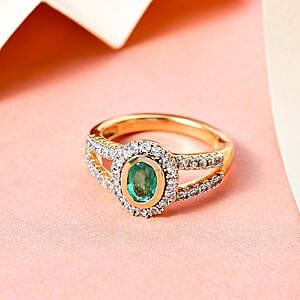 Kagem Zambian Emerald and White Zircon 1.39 ctw Ring in 14K YG Over Sterling Silver (Size 11.5)