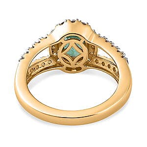 Kagem Zambian Emerald and White Zircon 1.39 ctw Ring in 14K YG Over Sterling Silver (Size 11.5)