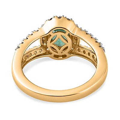 Kagem Zambian Emerald and White Zircon 1.39 ctw Ring in 14K YG Over Sterling Silver (Size 11.5)