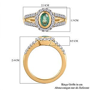 Kagem Zambian Emerald and White Zircon 1.39 ctw Ring in 14K YG Over Sterling Silver (Size 11.5)