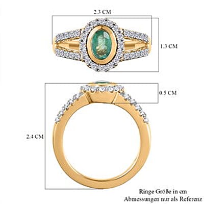 Kagem Zambian Emerald and White Zircon 1.39 ctw Ring in 14K YG Over Sterling Silver (Size 11.5)