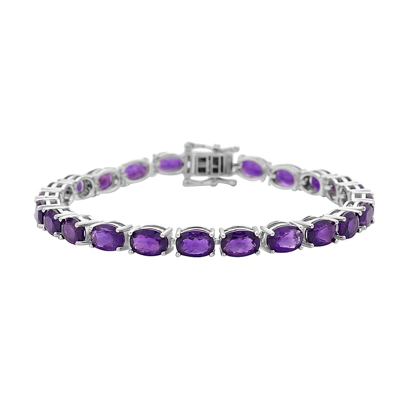 Amethyst Bracelet in Rhodium Over Sterling Silver, Tennis Bracelet, Silver Tennis, Gifts For Her (6.50 In) 14.25 ctw