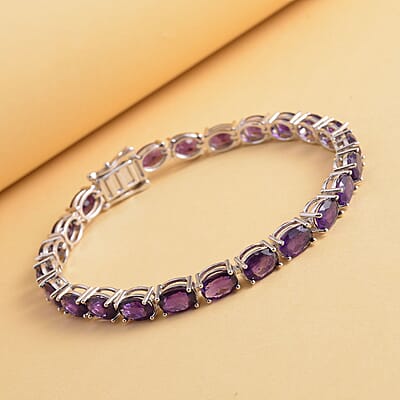 Amethyst Bracelet in Rhodium Over Sterling Silver, Tennis Bracelet, Silver Tennis, Gifts For Her (6.50 In) 14.25 ctw