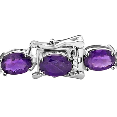 Amethyst Bracelet in Rhodium Over Sterling Silver, Tennis Bracelet, Silver Tennis, Gifts For Her (6.50 In) 14.25 ctw