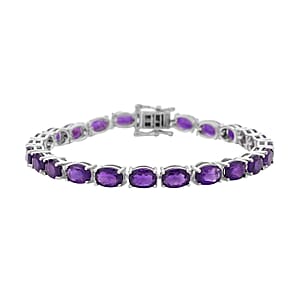 Amethyst Bracelet in Rhodium Over Sterling Silver, Tennis Bracelet, Silver Tennis, Gifts For Her (8.00 In) 17.75 ctw
