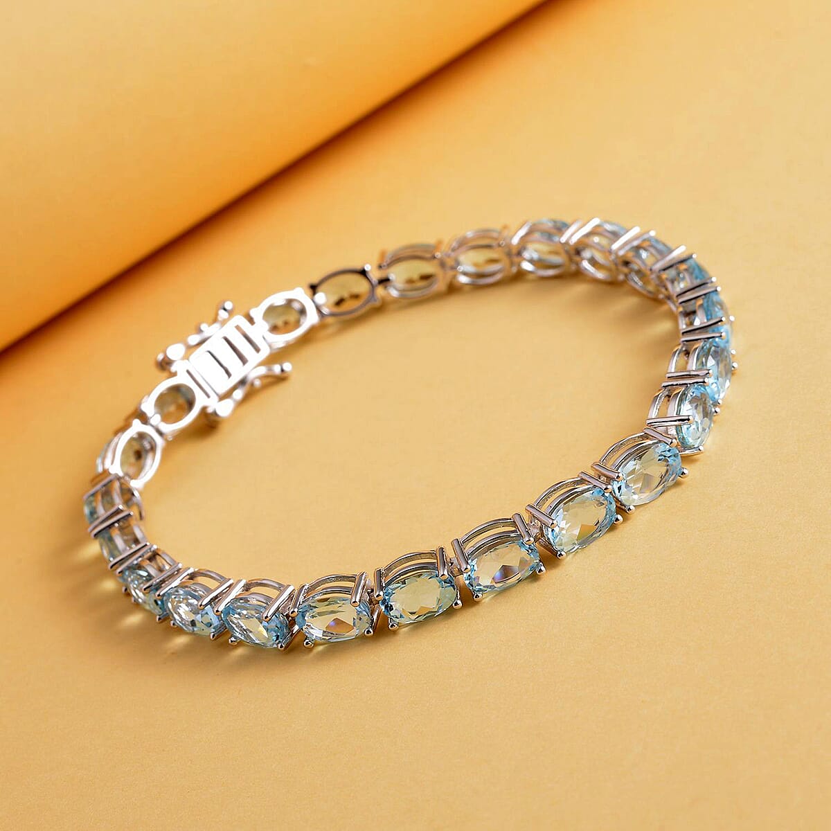 Sky Blue Topaz Bracelet in Rhodium Over Sterling Silver, Tennis Bracelet, Silver Tennis, Gifts For Her (7.25 In) 8.50 Grams 21.60 ctw image number 1