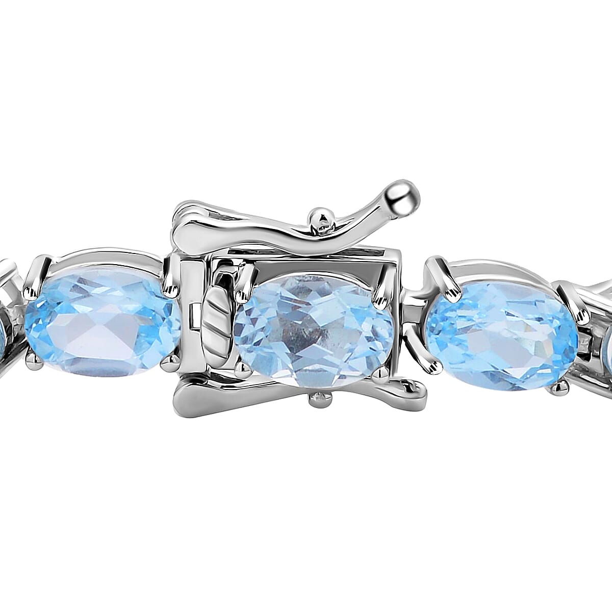 Sky Blue Topaz Bracelet in Rhodium Over Sterling Silver, Tennis Bracelet, Silver Tennis, Gifts For Her (7.25 In) 8.50 Grams 21.60 ctw image number 3