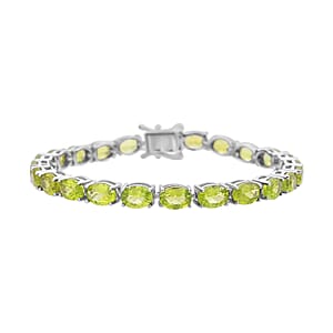 D'Joy Peridot Bracelet in Rhodium Over Sterling Silver, Tennis Bracelet, Silver Tennis, Gifts For Her (7.25 In) 21.10 ctw