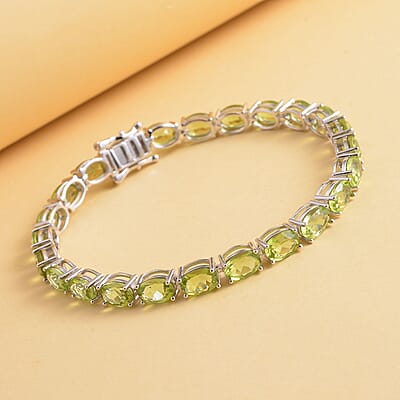 D'Joy Peridot Bracelet in Rhodium Over Sterling Silver, Tennis Bracelet, Silver Tennis, Gifts For Her (7.25 In) 21.10 ctw