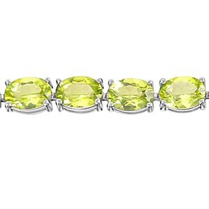 D'Joy Peridot Bracelet in Rhodium Over Sterling Silver, Tennis Bracelet, Silver Tennis, Gifts For Her (7.25 In) 21.10 ctw
