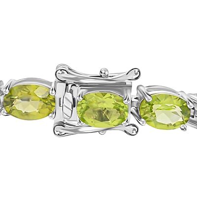 D'Joy Peridot Bracelet in Rhodium Over Sterling Silver, Tennis Bracelet, Silver Tennis, Gifts For Her (7.25 In) 21.10 ctw