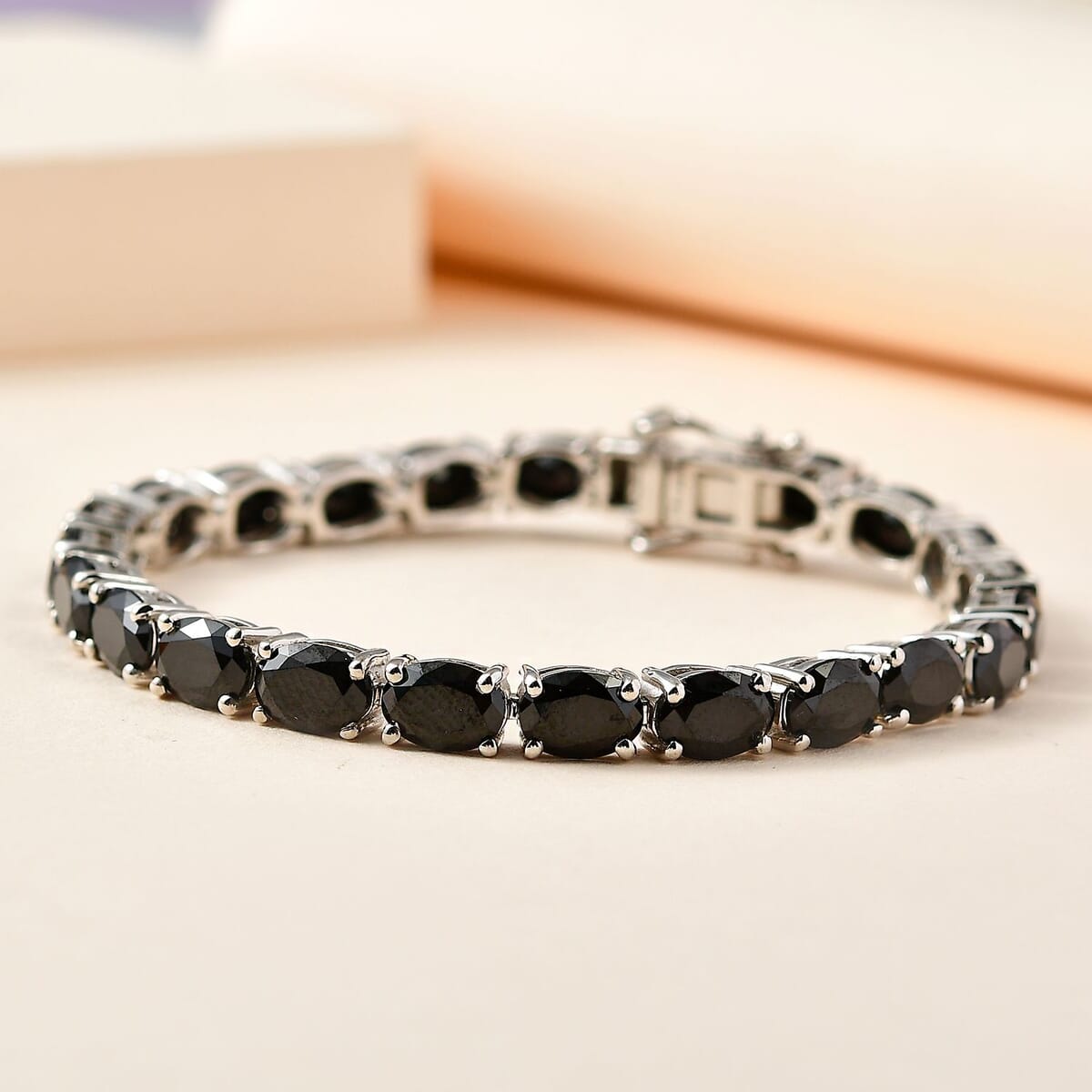 Thai Black Spinel Bracelet in Rhodium Over Sterling Silver, Tennis Bracelet, Silver Tennis, Gifts For Her (6.50 In) 8 Grams 18.75 ctw image number 1