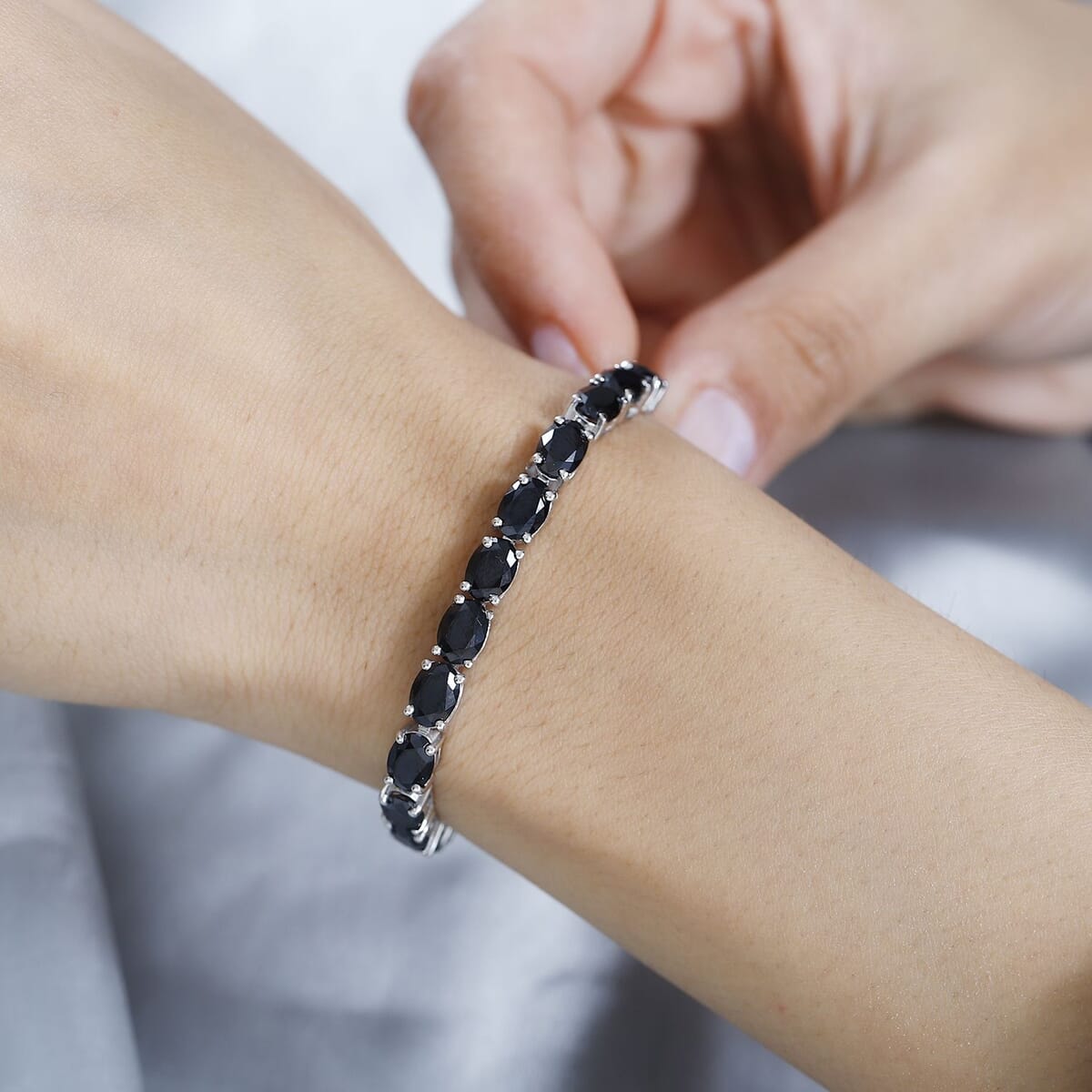 Thai Black Spinel Bracelet in Rhodium Over Sterling Silver, Tennis Bracelet, Silver Tennis, Gifts For Her (6.50 In) 8 Grams 18.75 ctw image number 2