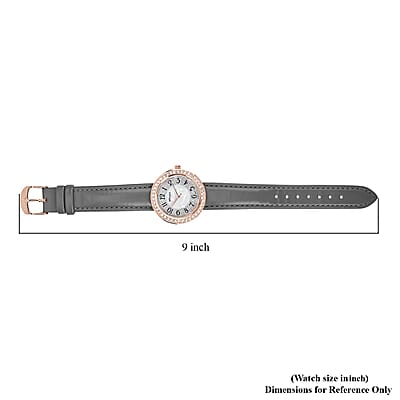 Strada White Austrian Crystal Japanese Movement Watch in Rosetone with Gray Faux Leather Strap (35.56mm) (6.50-8.00 Inches)