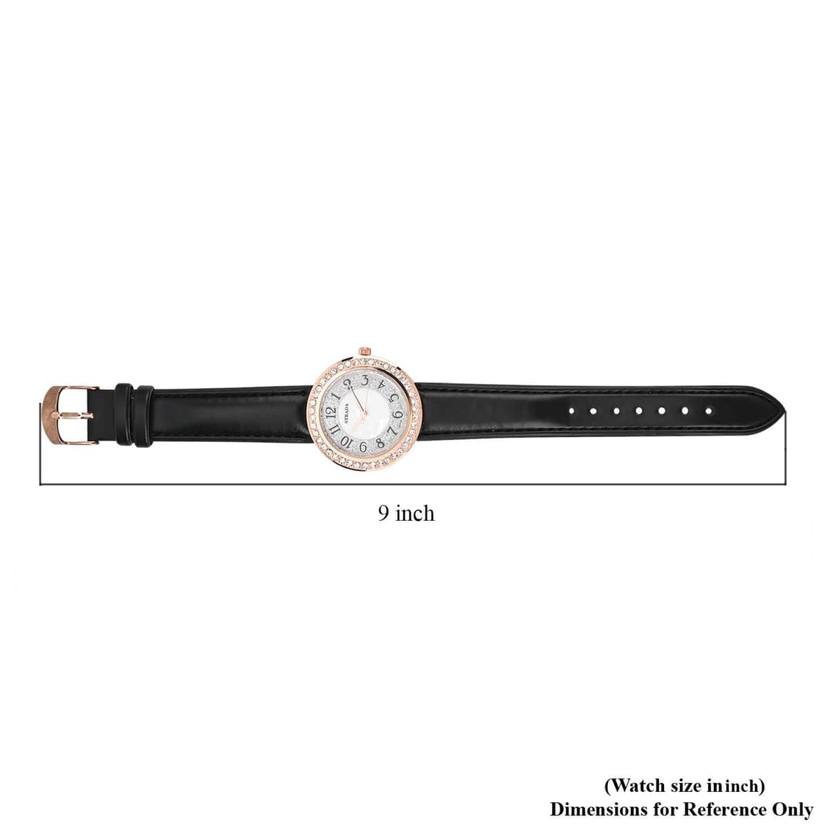 Strada White Austrian Crystal Japanese Movement Watch in Rosetone with Black Faux Leather Strap (35.56mm) (6.50-8.00 Inches) image number 7