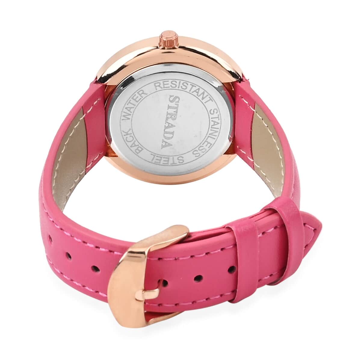 Strada White Austrian Crystal Japanese Movement Watch in Rosetone with Dark Pink Faux Leather Strap (35.56mm) (6.50-8.00 Inches) image number 6