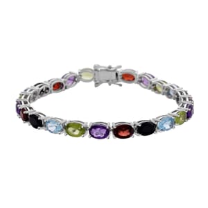 Multi Gemstone Garnet Bracelet in Rhodium Over Sterling Silver, Tennis Bracelet, Silver Tennis, Gifts For Her (8.00 In) 20.75 ctw