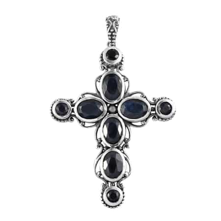 Artisan Crafted Australian Midnight Sapphire Cross Pendant in Sterling Silver 6.35 ctw image number 0