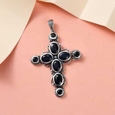 Artisan Crafted Australian Midnight Sapphire Cross Pendant in Sterling Silver 6.35 ctw image number 1