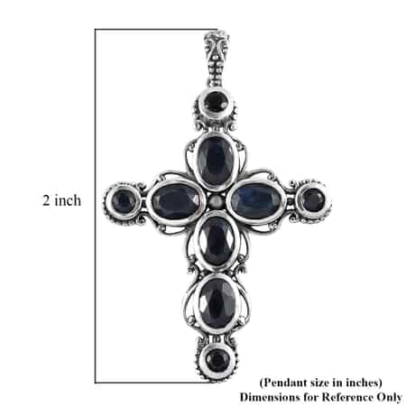Artisan Crafted Australian Midnight Sapphire Cross Pendant in Sterling Silver 6.35 ctw image number 5