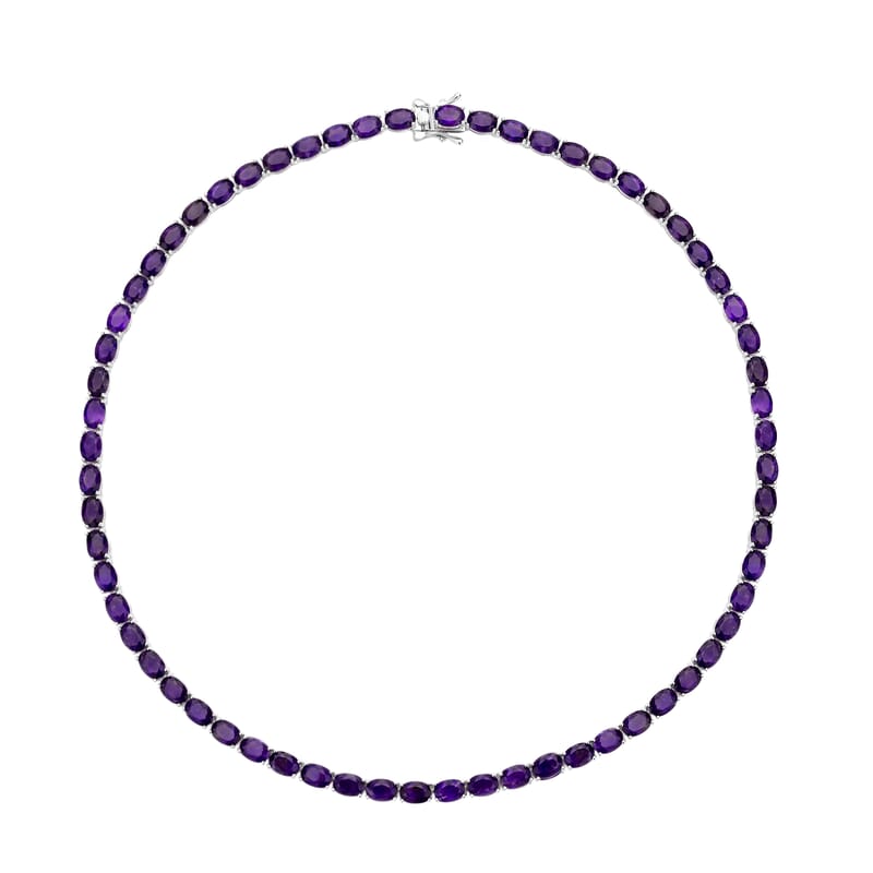 D'Joy Amethyst 47.85 ctw Tennis Necklace in Rhodium Over Sterling Silver 18 Inches