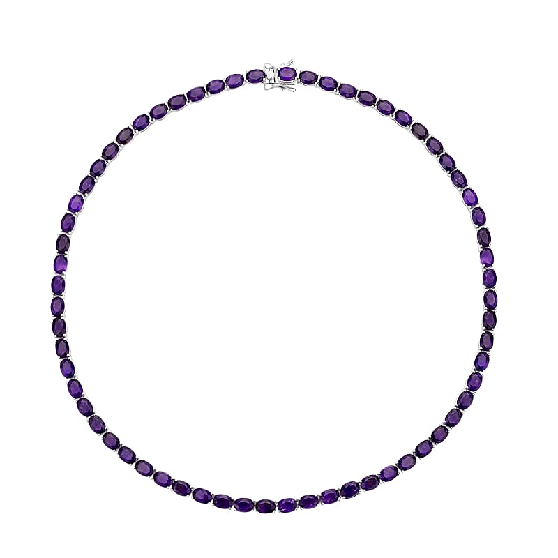 D'Joy Amethyst 47.85 ctw Tennis Necklace in Rhodium Over Sterling Silver 18 Inches
