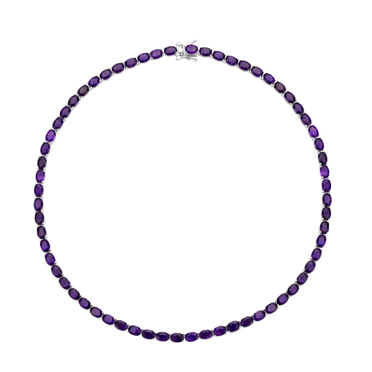 Doorbuster Amethyst Tennis Necklace (18 Inches) in Rhodium Over Sterling Silver (16 g) 43.50 ctw image number 0